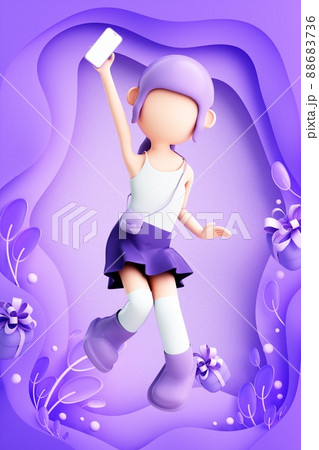 3D rendering of cute cartoon girl 88683736