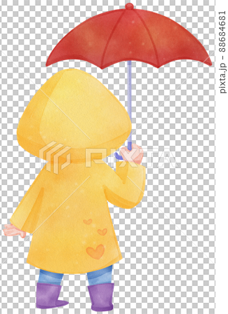 Happy rainy kids. Water season characters playing in wet watercolor 88684681