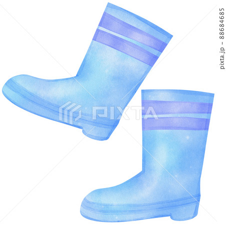 Happy rainy kids. Water season characters playing in wet watercolor 88684685