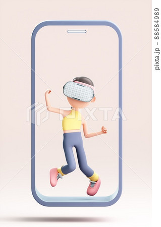 3D rendering of cute cartoon girl 88684989