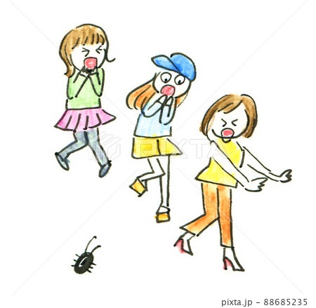 虫を見つけて悲鳴を上げる女性 水彩イラスト 虫を見つけて悲鳴を上げる女性 水彩イラスト 88685235