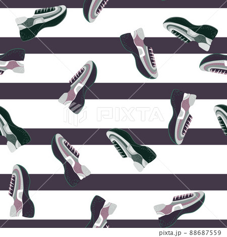 Seamless Pattern With Modern Sneakers のイラスト素材