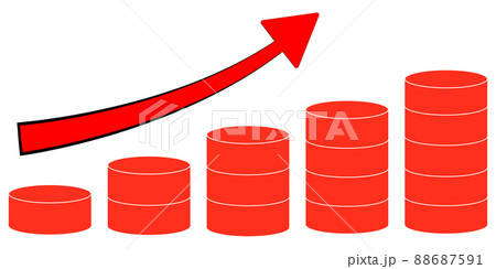 上昇する矢印と、増えていく円柱フレーム、赤色 88687591