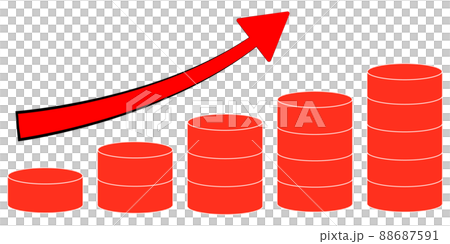 上昇する矢印と、増えていく円柱フレーム、赤色 88687591