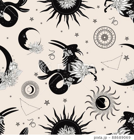 Zodiac constellation Capricorn. Seamless pattern. The zodiac constellation Pisces. Seamless pattern. Zodiac constellation Capricorn. Seamless pattern. The zodiac constellation Pisces. Seamless pattern. 88689069