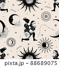 Zodiac constellation Aquarius. Seamless pattern. The zodiac constellation Pisces. Seamless pattern. 88689075