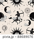 Zodiac constellation Sagittarius. Seamless pattern. The zodiac constellation Pisces. Seamless pattern. 88689076