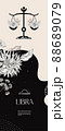 Zodiac sign Libra. Black silhouette with white flowers. Vertical background with zodiac constellations. 88689079