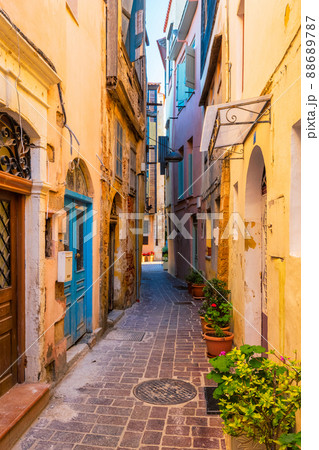 Scenic picturesque streets of Chania venetian town. Chania, Creete, Greece 88689787