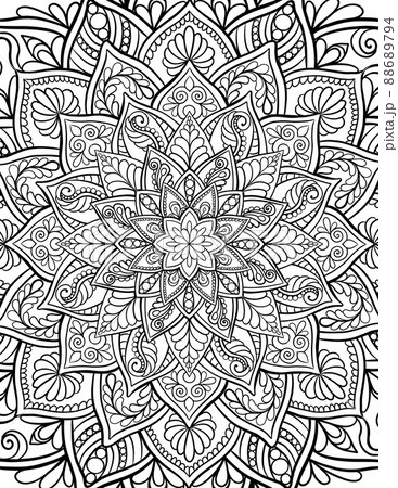 Ornamental mandala adult coloring book page. Zentangle style coloring page. Arabic, Indian ornament. 88689794