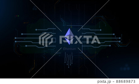 Ethereum platform sign on the digital background. Finance and cryptocurrency theme video. 3D animation for technology and financial stock market. Ethereum platform sign on the digital background. Finance and cryptocurrency theme video. 3D animation for technology and financial stock market. 88689873