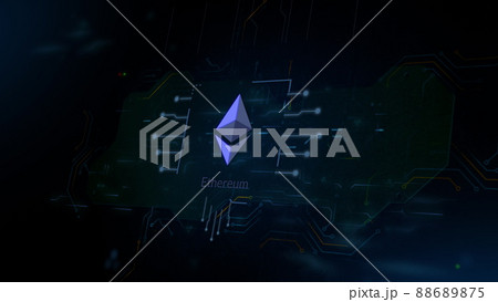 Ethereum platform sign on the digital background. Finance and cryptocurrency theme video. 3D animation for technology and financial stock market. Ethereum platform sign on the digital background. Finance and cryptocurrency theme video. 3D animation for technology and financial stock market. 88689875