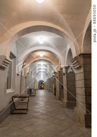 Archway with lights in old town of Olsztyn. 88693050