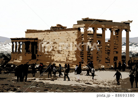 Temple Erechtheion with the famous porch of the caryatids instead of columns in the Acropolis 88693380