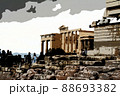 Temple Erechtheion with the famous porch of the caryatids instead of columns in the Acropolis 88693382