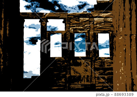 Temple Erechtheion with the famous porch of the caryatids instead of columns in the Acropolis 88693389