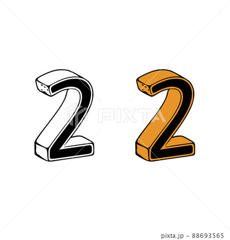 Isometric number 2 doodle vector illustration on white background. Number clip art. 88693565
