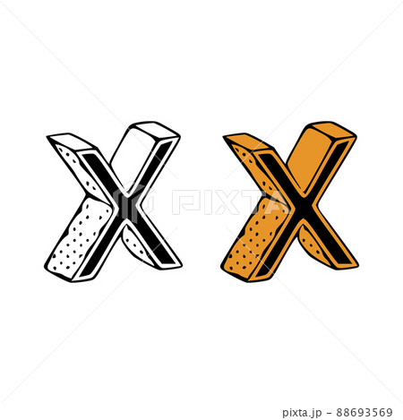 Isometric letter x doodle vector illustration on white background. Letters clip art. 88693569