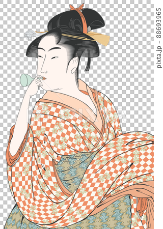 ポッピンを吹く女　ビードロを吹く娘　喜多川歌麿 88693965