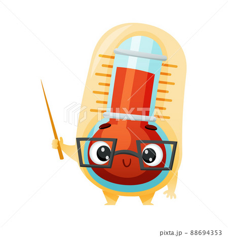 Cartoon Thermometer Character Wearing Glasses and Holding Pointer Vector Illustration 88694353