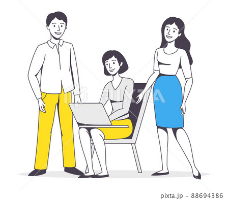 Successful Team with Man and Woman Office Employee Working Together Vector Illustration Successful Team with Man and Woman Office Employee Working Together Vector Illustration 88694386