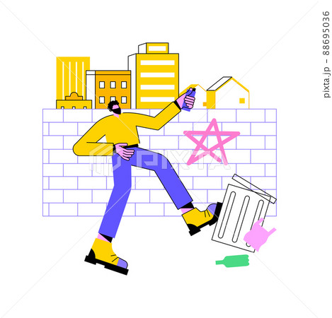 Vandalism abstract concept vector illustration. Destruction and damage, public or private property, political vandalism, violence and looting, building walls graffiti abstract metaphor. 88695036