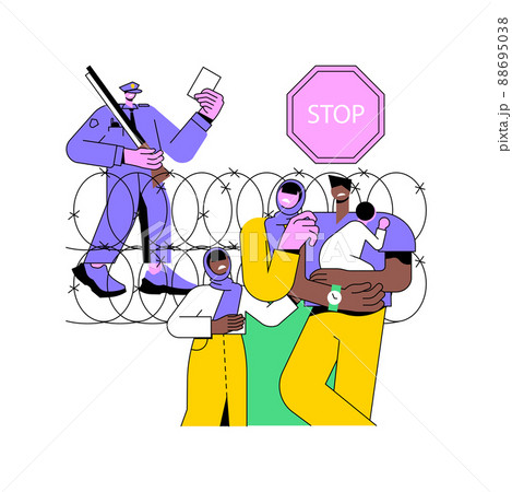 Frontier migration abstract concept vector illustration. Frontier migration services, moving abroad, border patrol control, illegal legal refugee, application form, border cross abstract metaphor. 88695038