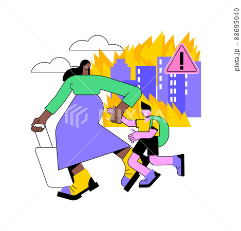 Forced migration abstract concept vector illustration. Movement of people, forced displacement, refugee group, run from war, travelling with bags, return home, displaced persons abstract metaphor. 88695040