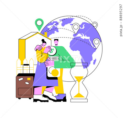 Return migration abstract concept vector illustration. Return of travelers, repatriation grant, circular migration, coming back, moving abroad, flying home, arrival at airport abstract metaphor. Return migration abstract concept vector illustration. Return of travelers, repatriation grant, circular migration, coming back, moving abroad, flying home, arrival at airport abstract metaphor. 88695297