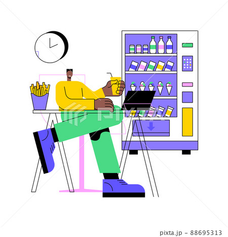 Snacking non-stop abstract concept vector illustration. Mindless snacking, junk food, non-stop eating while working, reduce cholesterol use, diet and nutrition, addictive habit abstract metaphor. Snacking non-stop abstract concept vector illustration. Mindless snacking, junk food, non-stop eating while working, reduce cholesterol use, diet and nutrition, addictive habit abstract metaphor. 88695313