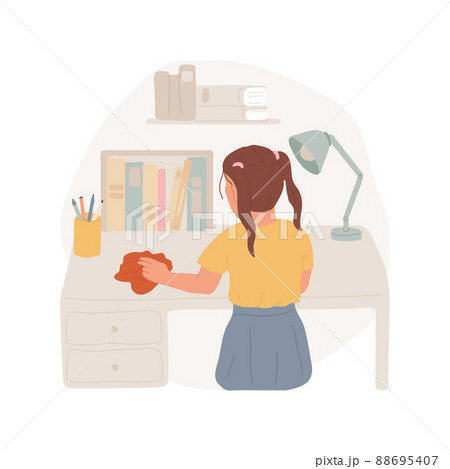 Cleaning up the desk isolated cartoon vector illustration. Family routine, kid cleaning up working table, keeping study desk organized, tidy bedroom, middle school child vector cartoon. 88695407