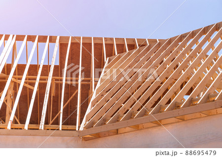 Framed residential home with construction of a timber frame house Framed residential home with construction of a timber frame house 88695479