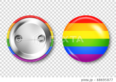 Realistic colorful badge with LGBTQ rainbow flag. Lesbian, gay, bisexual, transgender love symbol 88695877