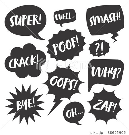 Black comic speech bubbles with handwritten text isolated on white background. Hand drawn retro Black comic speech bubbles with handwritten text isolated on white background. Hand drawn retro 88695906