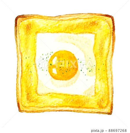 目玉焼きとマヨネーズのトースト　料理・カフェメニューの手描き水彩イラスト素材 88697268