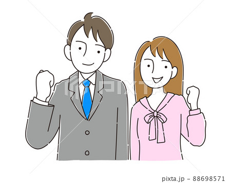 ガッツポーズをするビジネスマンとOL ガッツポーズをするビジネスマンとOL 88698571