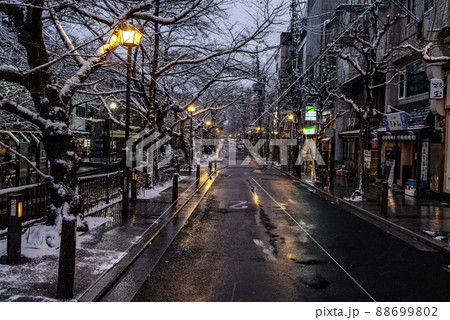 雪の京都・京都木屋町、早朝、雪の高瀬川沿いの風景 雪の京都・京都木屋町、早朝、雪の高瀬川沿いの風景 88699802