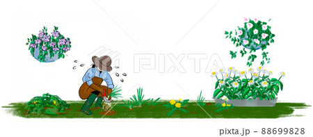 芝生で草とりをする女性 88699828
