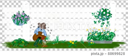 芝生で草とりをする女性 88699828