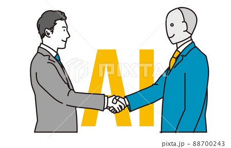 AIと握手をするアジア人ビジネスマン 88700243