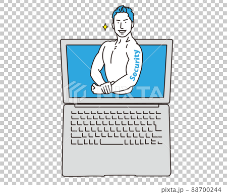 パソコンのセキュリティを守る男性のイラスト素材 [88700244