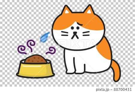 古くなったご飯を食べられない猫　イラスト 88700431