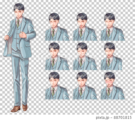 Suit game style standing picture facial expression difference 88701815