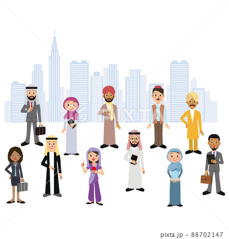 アジア人ビジネス男女　集合イラスト　オフィス街 88702147