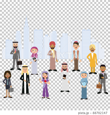 アジア人ビジネス男女　集合イラスト　オフィス街 88702147
