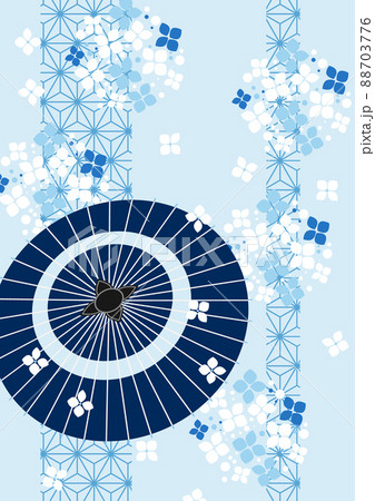 和傘とあじさいと麻の葉模様の梅雨背景タテ 和傘とあじさいと麻の葉模様の梅雨背景タテ 88703776