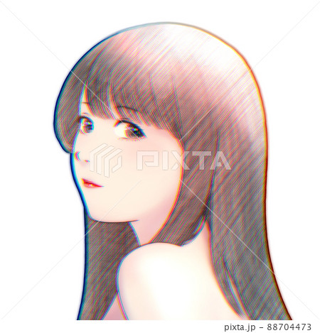 肩ごしに振り向いた髪の長い女性のカラーイラスト 色収差加工版のイラスト素材 肩ごしに振り向いた髪の長い女性のカラーイラスト 色収差加工版のイラスト素材