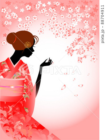女性、着物、桜、和服 女性、着物、桜、和服 88704911