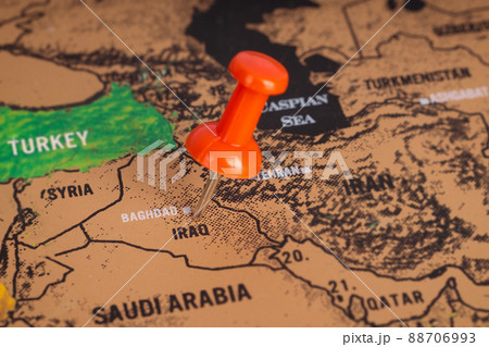 Location Iraq. Red pin on the map. Middle east 88706993
