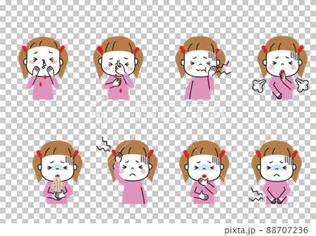 兒童疾病 各種症狀的女孩 流鼻血、嘔吐等 88707236